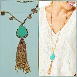 Lilly Pulitzer Moonlight Tropical Tur Necklace Beaded Tasell Gold Metal Casual